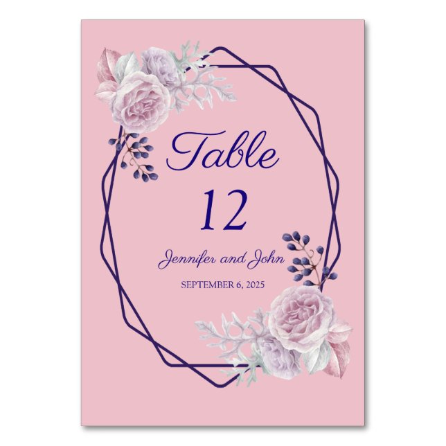 Numéro De Table Mariage de cadre géométrique violet rose (Par défaut)