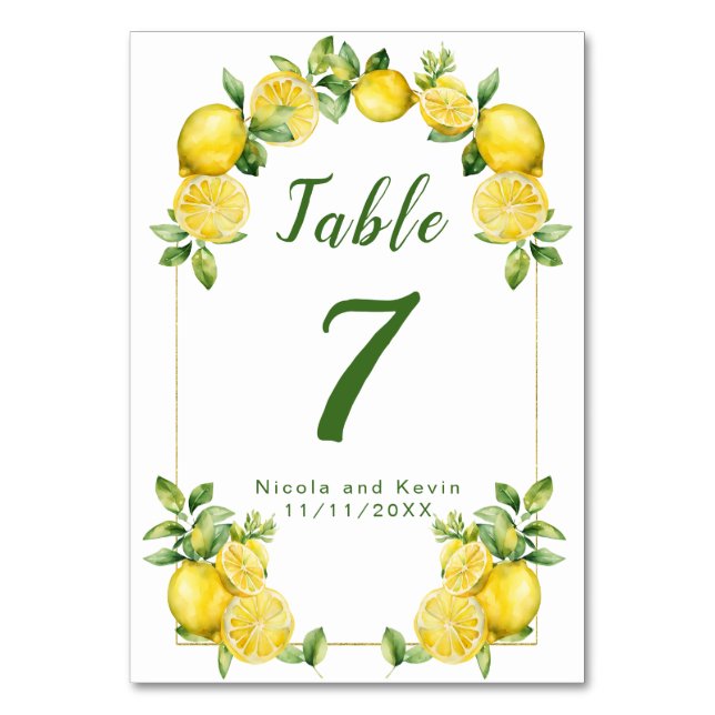 Numéro De Table Mariage de cadre vert citron italien (Par défaut)