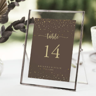 Numéro De Table Mariage de calligraphie Brown Gold Confetti
