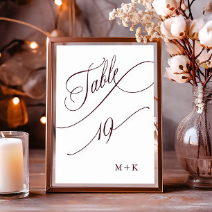 Numéro De Table Mariage de calligraphie de luxe de Bourgogne numér