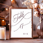 Numéro De Table Mariage de calligraphie de luxe de Bourgogne numér<br><div class="desc">Tableau 17. Veuillez vérifier tous les numéros disponibles. | Luxe et élégante calligraphie tourbillonnant numéro de table mariage avec vos initiales. Pour une personnalisation plus avancée de cette conception,  cliquez sur le BOUTON OUTIL DESIGN BLEU ci-dessus !</div>