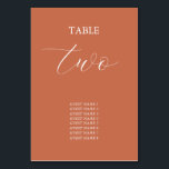 Numéro De Table Mariage de calligraphie de script élégant en terre<br><div class="desc">Une belle conception mettant en valeur la typographie de calligraphie de script élégante sur un arrière - plan orange brûlé en terre cuite. Parfait pour tous ceux qui aiment les conceptions minimalistes modernes. Un design élégant et tendance de carte de numéro de table mariage avec des éléments classiques. Des invitations...</div>