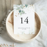 Numéro De Table Mariage de calligraphie d'Eucalyptus d'or<br><div class="desc">Ce mariage de calligraphie d'eucalyptus or numéro de table est parfait pour un mariage rustique. Ce design artistique présente une aquarelle dessinée à la main, de l'or et du feuillage vert, une beauté naturelle inspirante. Il s'agit d'un numéro de table recto-verso. Ajoutez chaque numéro de table dont vous avez besoin...</div>