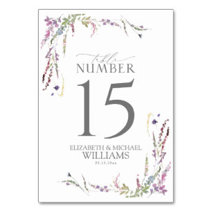 Numéro De Table Mariage de calligraphie Fleur sauvage violet