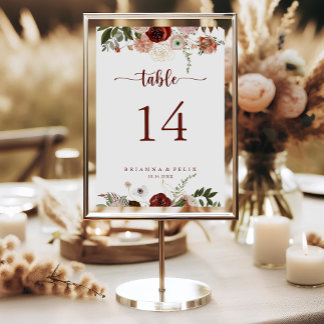 Numéro De Table Mariage de calligraphie florale couleur or rustiqu