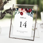 Numéro De Table Mariage de calligraphie florale de la marine borde<br><div class="desc">Ce mariage de calligraphie florale rose bordeaux est parfait pour un mariage rustique. Le design se compose de pivoines roses, rousses, navales, bleues et bordeaux, de roses au feuillage vert soigneusement assemblés en bouquets élégants. Il s'agit d'un numéro de table recto-verso. Ajoutez chaque numéro de table dont vous avez besoin...</div>