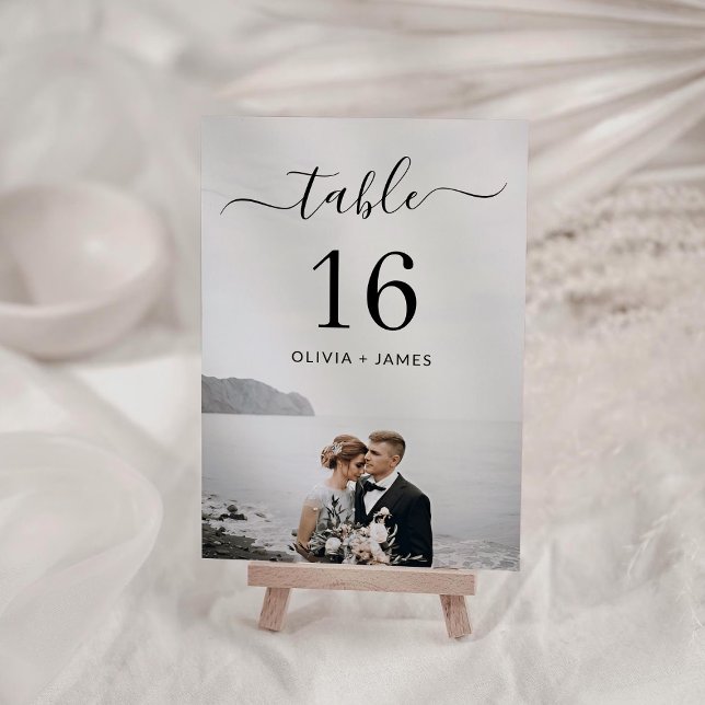 Numéro De Table Mariage de calligraphie moderne Numéro de la photo (Modern Calligraphy Wedding Photo Table Number)