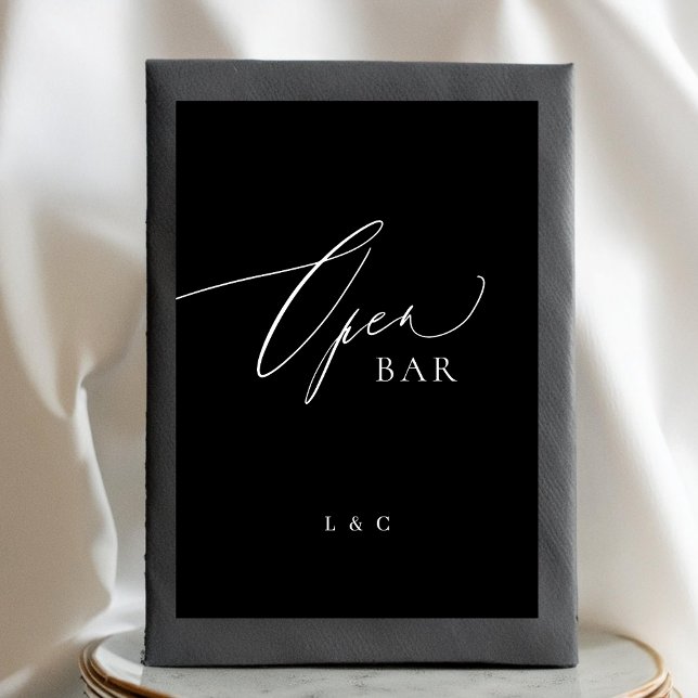 Numéro De Table Mariage de calligraphie noir blanc OUVERT Panneau (Créateur téléchargé)