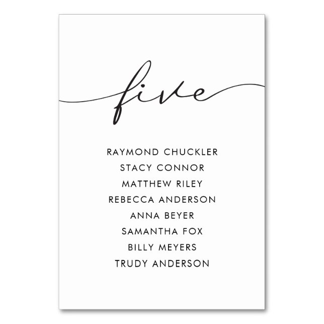 Numéro De Table Mariage de calligraphie noire moderne Table Cinq (Par défaut)