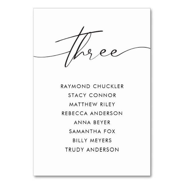 Numéro De Table Mariage de calligraphie noire moderne Table trois (Par défaut)