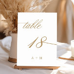 Numéro De Table Mariage de calligraphie romantique or numéro 18,<br><div class="desc">Tableau 18. Veuillez vérifier tous les numéros disponibles. | Numéro de table de mariage de calligraphie tourbillonnant romantique et élégant avec monogrammes. Pour une personnalisation plus avancée de cette conception,  cliquez sur le BOUTON OUTIL DESIGN BLEU ci-dessus !</div>