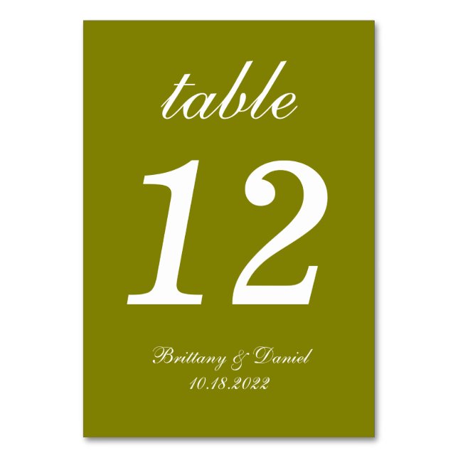 Numéro De Table Mariage de calligraphie simple Olive Green (Par défaut)
