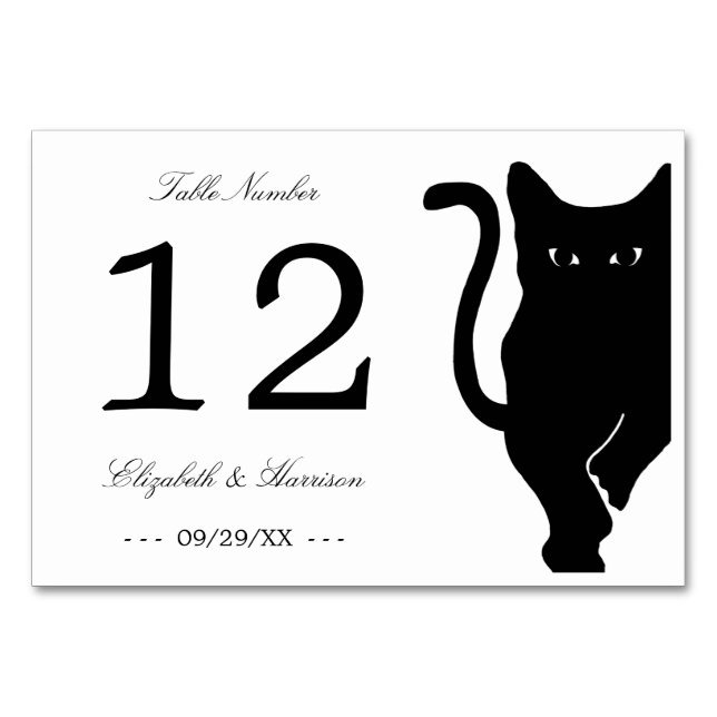 Numéro De Table Mariage de chat noir Whimsical moderne (Devant)