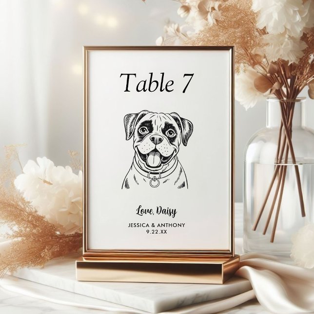 Numéro De Table Mariage de chien simple noir et blanc  (Créateur téléchargé)