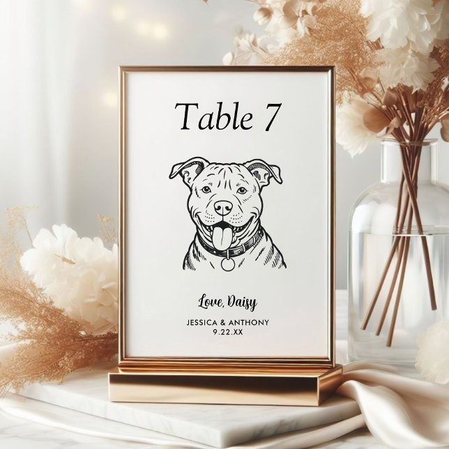 Numéro De Table Mariage de Chien Simple Noir et Blanc  (Créateur téléchargé)