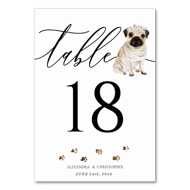 Numéro De Table Mariage de chiot chien Pug Calligraphie Signature (Par défaut)