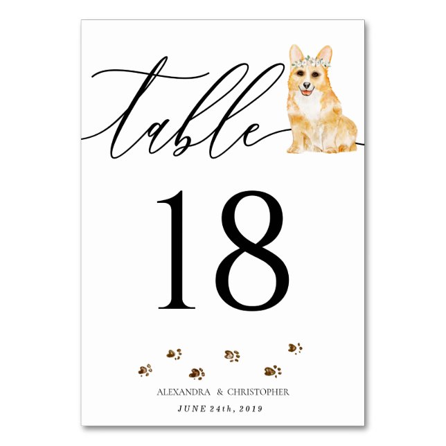 Numéro De Table Mariage de chiot Corgi Calligraphie Signature (Par défaut)