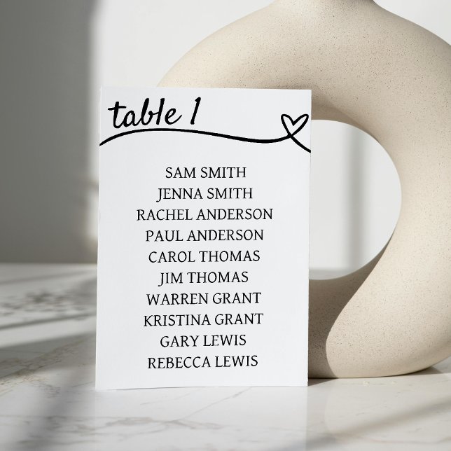 Numéro De Table Mariage de coeur blanc et noir (White & Black Couple Heart Wedding Table Number)