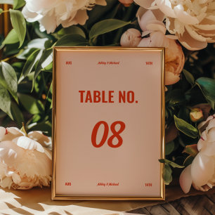 Numéro De Table Mariage de couleurs rétro minimaliste
