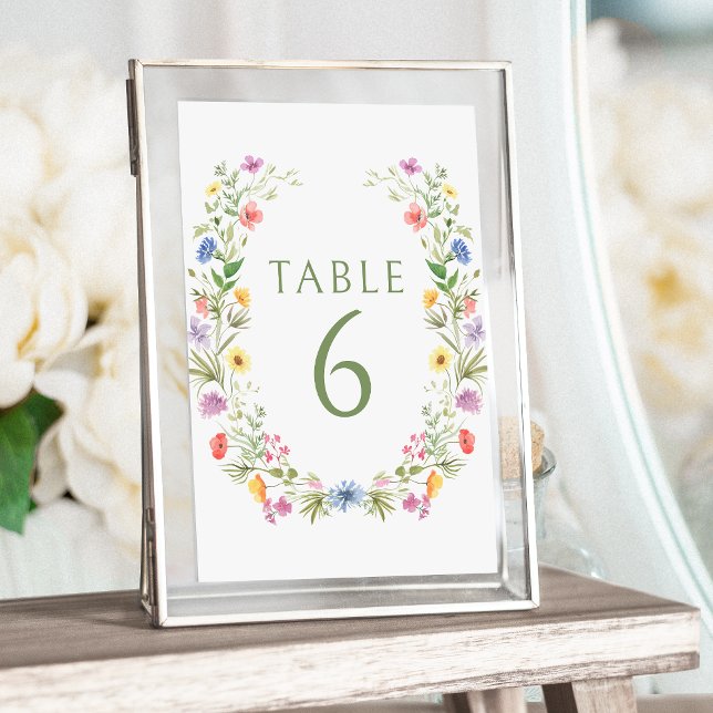 Numéro De Table Mariage de couronne de fleur sauvage de prairie co (Créateur téléchargé)