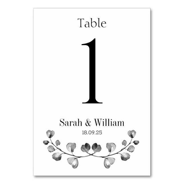 Numéro De Table Mariage de crête Eucalyptus noir et blanc (Par défaut)