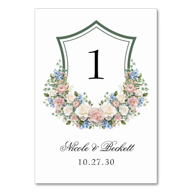 Numéro De Table Mariage de crête florale bleu poussiéreux (Par défaut)