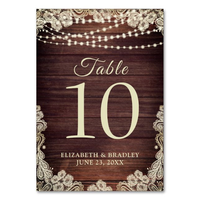 Numéro De Table Mariage de dentelle en ivoire en bois rustique (Par défaut)