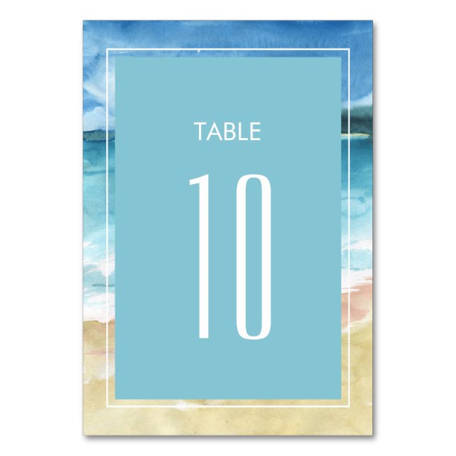 Numéro De Table Mariage de destination à la plage océan aquarelle (Par défaut)