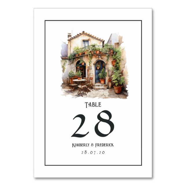 Numéro De Table Mariage de destination italien à l'aquarelle (Par défaut)