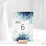 Numéro De Table Mariage de destination nautique bleu<br><div class="desc">Ce bleu Nautical Destination Wedding Table Number design associe le blanc élégant et classique avec des vagues d'aquarelle bleu foncé comme décor somptueux pour une typographie minimaliste sophistiquée et des détails de script boho. Idéal pour une esthétique nautique de luxe moderne, avec un style de plage marine d'ambiance unique. Cette...</div>