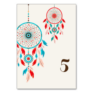 Numéro De Table Mariage de Dreamcatcher en plumes de la tribu Boho