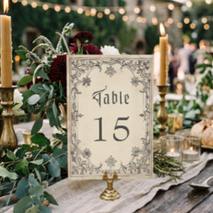 Numéro De Table Mariage de fantasy médiéval noir gravure vintage