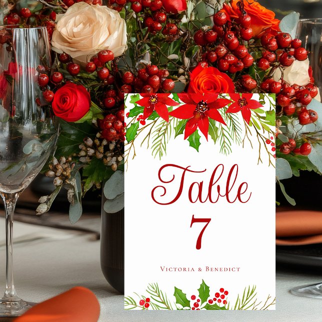 Numéro De Table Mariage de fêtes de Floral Rouge Poinsettia (Créateur téléchargé)