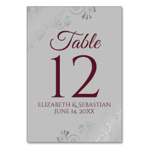 Numéro De Table Mariage de filigre élégant gris et bordeaux