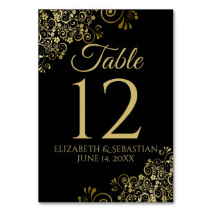 Numéro De Table Mariage de filigree élégant en or et noir