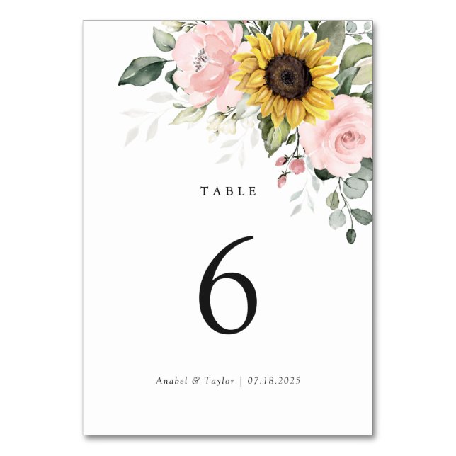 Numéro De Table Mariage de fleurs blanches rose de tournesol Numér (Par défaut)