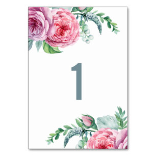 Numéro De Table Mariage de fleurs boho rose aquarelle. Fleur de ja