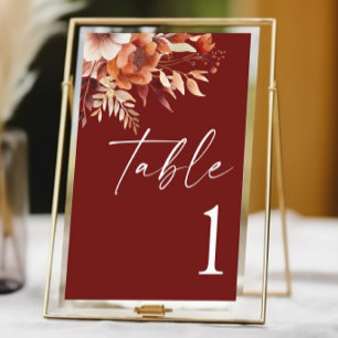Numéro De Table Mariage de fleurs Brown rouillées de Bourgogne