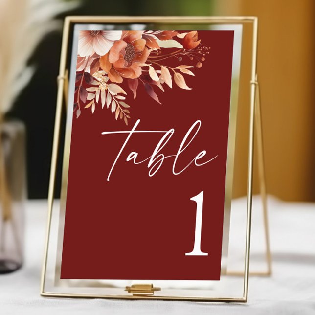 Numéro De Table Mariage de fleurs Brown rouillées de Bourgogne (Créateur téléchargé)