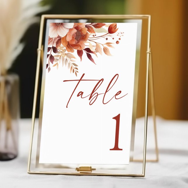 Numéro De Table Mariage de fleurs Brown rouillées de Bourgogne (Créateur téléchargé)