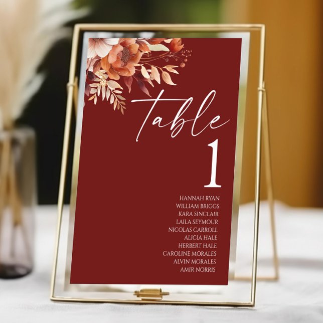 Numéro De Table Mariage de fleurs Brown rouillées de Bourgogne (Créateur téléchargé)
