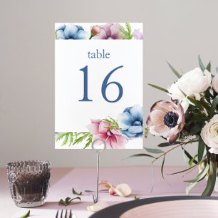 Numéro De Table Mariage de fleurs d'anémone aquarelle