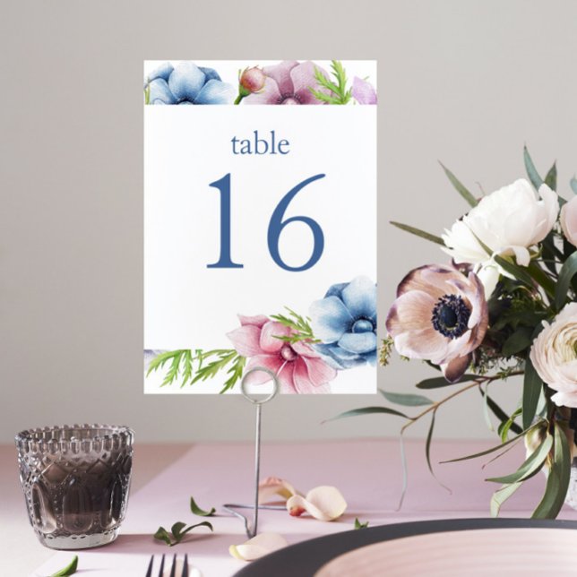 Numéro De Table Mariage de fleurs d'anémone aquarelle (Créateur téléchargé)
