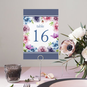 Numéro De Table Mariage de fleurs d'anémone aquarelle