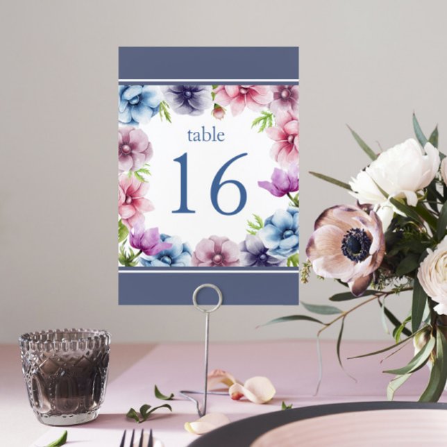 Numéro De Table Mariage de fleurs d'anémone aquarelle (Créateur téléchargé)