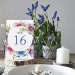Numéro De Table Mariage de fleurs d'anémone aquarelle<br><div class="desc">Ces cartes de numéro de table comportent un élégant script bleu sur un arrière - plan blanc entouré de magnifiques fleurs d'Anemone en rose, lavande, bleu, violet et avec des feuilles verts. Le texte peut être personnalisé en modifiant les zones de texte. Conçu pour vous par Evco Studio © à...</div>