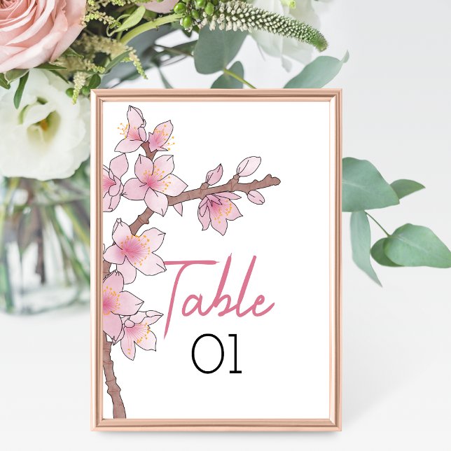 Numéro De Table Mariage de fleurs de cerisier d'aquarelle (Créateur téléchargé)