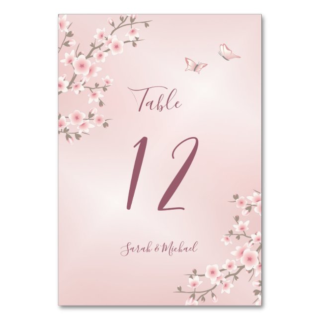 Numéro De Table Mariage de fleurs de cerisier rose (Dos)