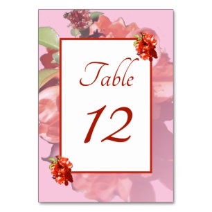 Numéro De Table Mariage de fleurs de coing rouge et rose
