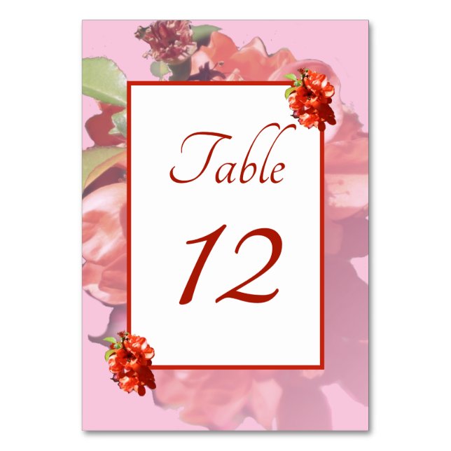 Numéro De Table Mariage de fleurs de coing rouge et rose (Par défaut)
